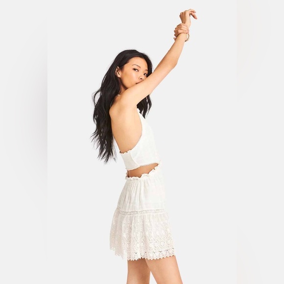 LoveShackFancy Kesia Mini Dress White Lace Cutout Smocked Size XS - Picture 6 of 16